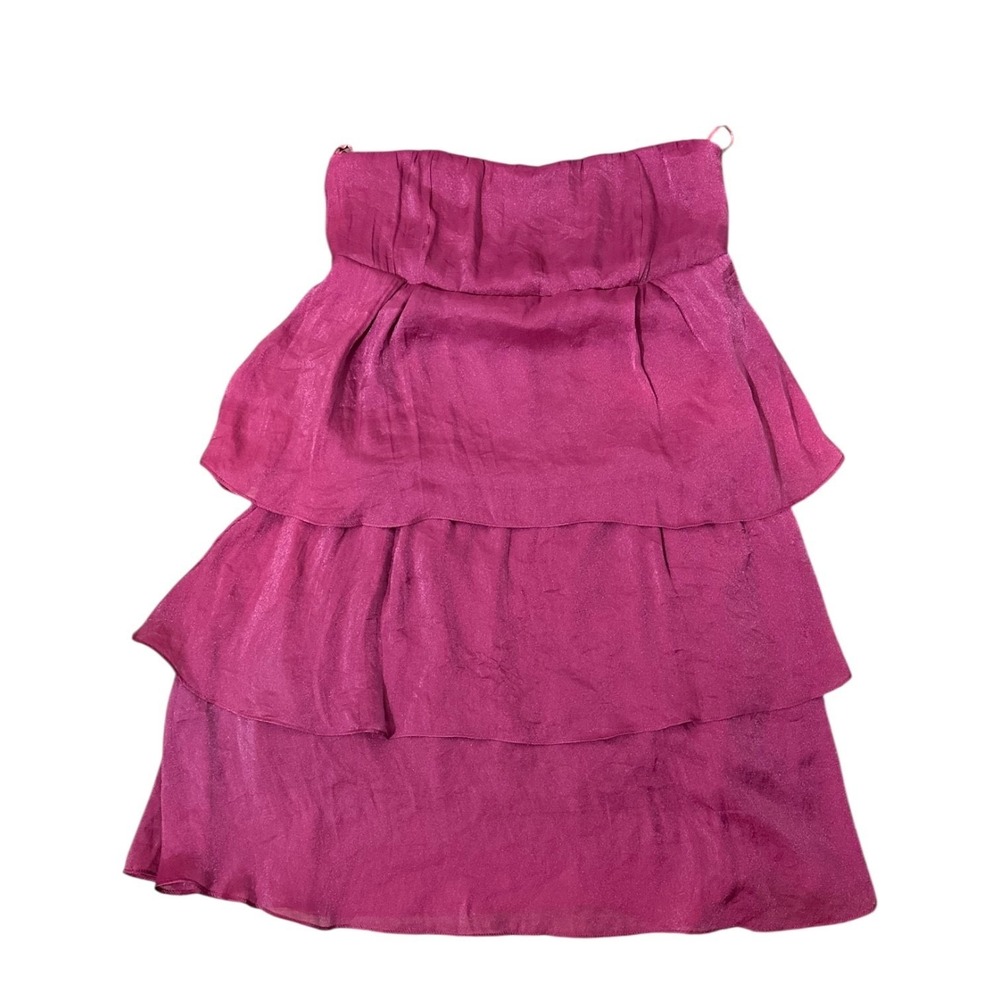 Shulami Strapless Mini Dress Tiered Ruffle Shimmer Magenta Purple Size Large NWT
